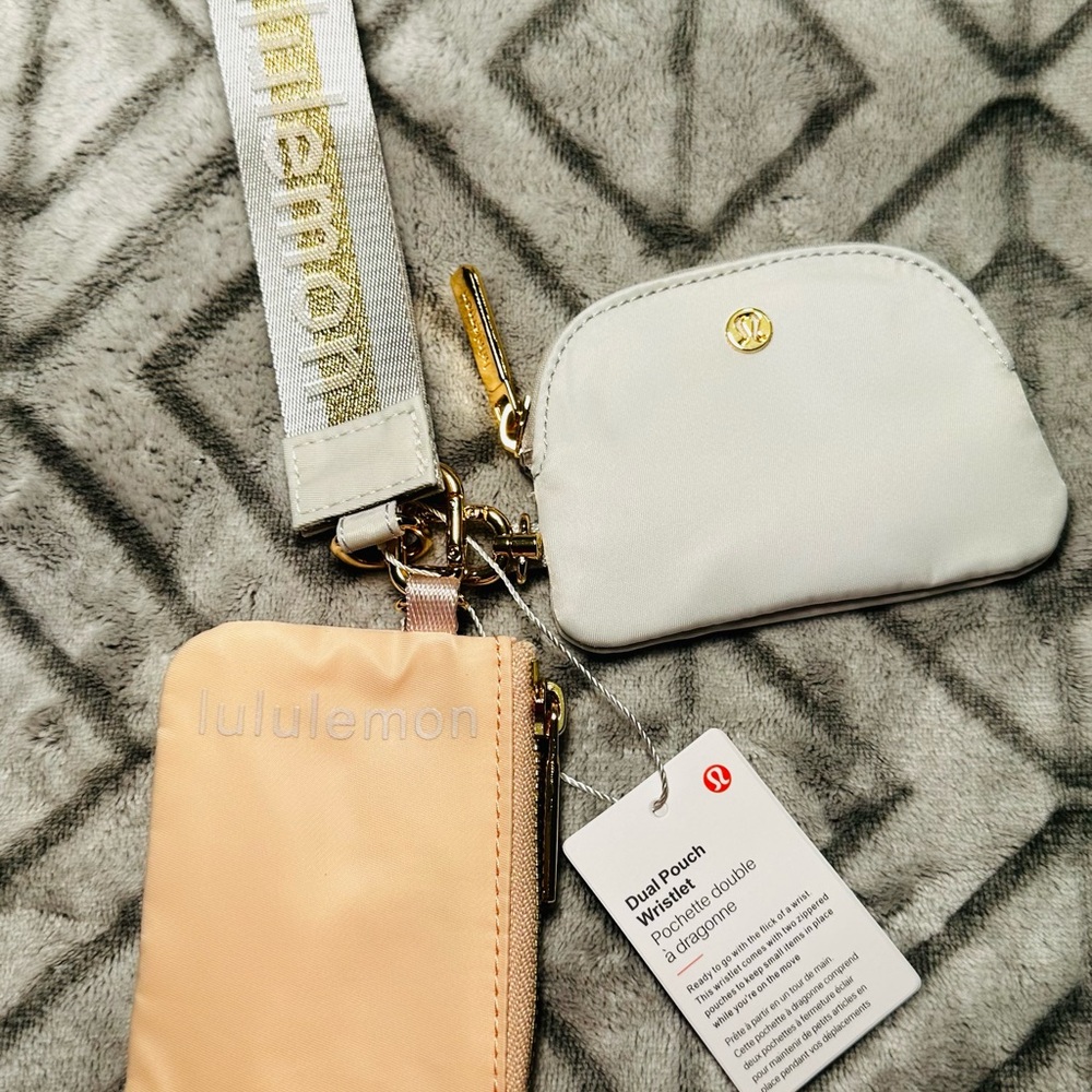 lululemon athletica Peach and White Dual Pouch Wristlet
